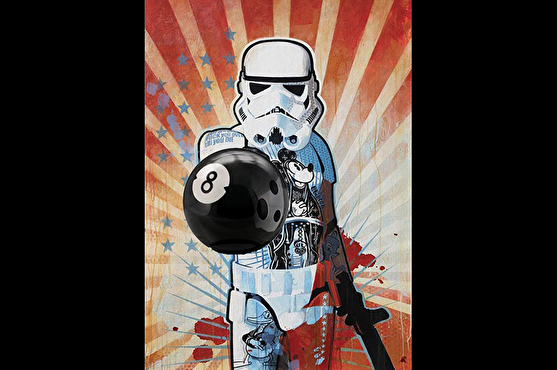 L'une des illustrations est un Stormtrooper tenant une boule de bowling 