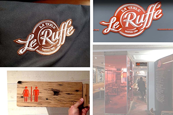 Le logo représente l'identité du restaurant, on le retrouve aussi bien sur des tissus que sur les murs. 